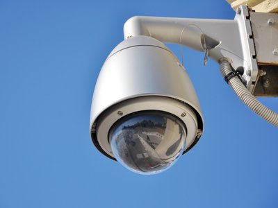 Hi-tech dome type camera and a blue sky