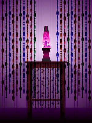 Lavalamp and beaded curtains