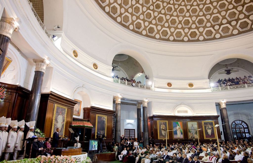 US President Barack Obama addresses the Indian Parliament in 2010