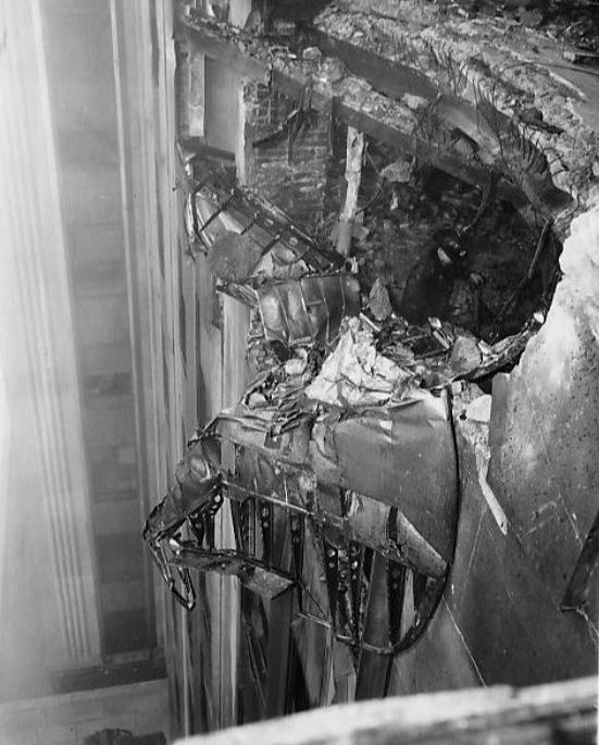 Wreckage from the B-25 bomber embedded in the Empire State Building