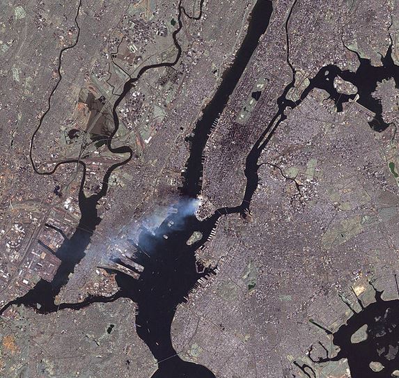 View from NASA satellite of New York during the 9/11 attacks